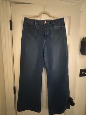 LOFT Dark Blue Wide-Leg Jeans with Front Patch Pockets